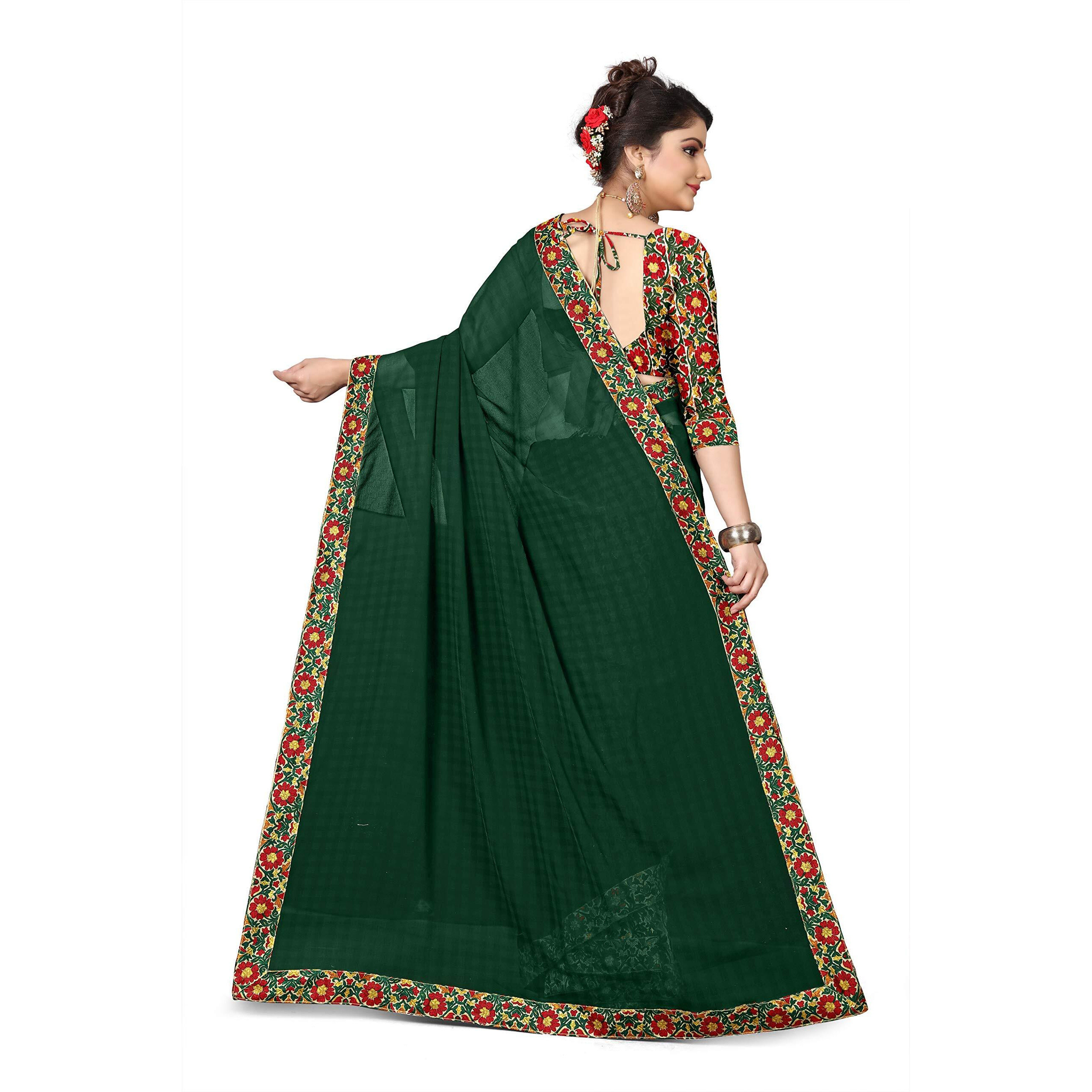 Oomph Womens Chiffon Printed Kalamkari Sarees With Tassles - Basil Green