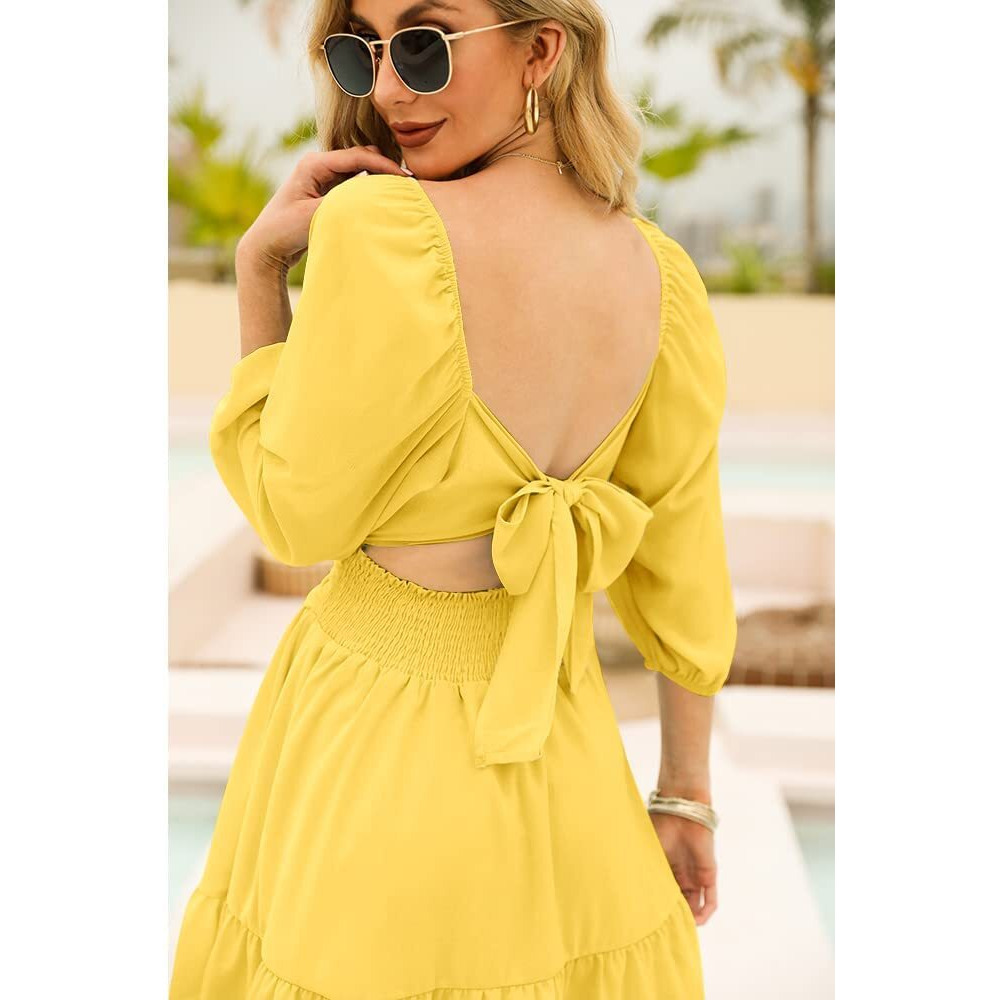 Patlani Western Dresses For Women | Solid Georgette Smock Off Shoulder- Dress | Midi Western Dress For Women.(Off-Yellow-Xl)