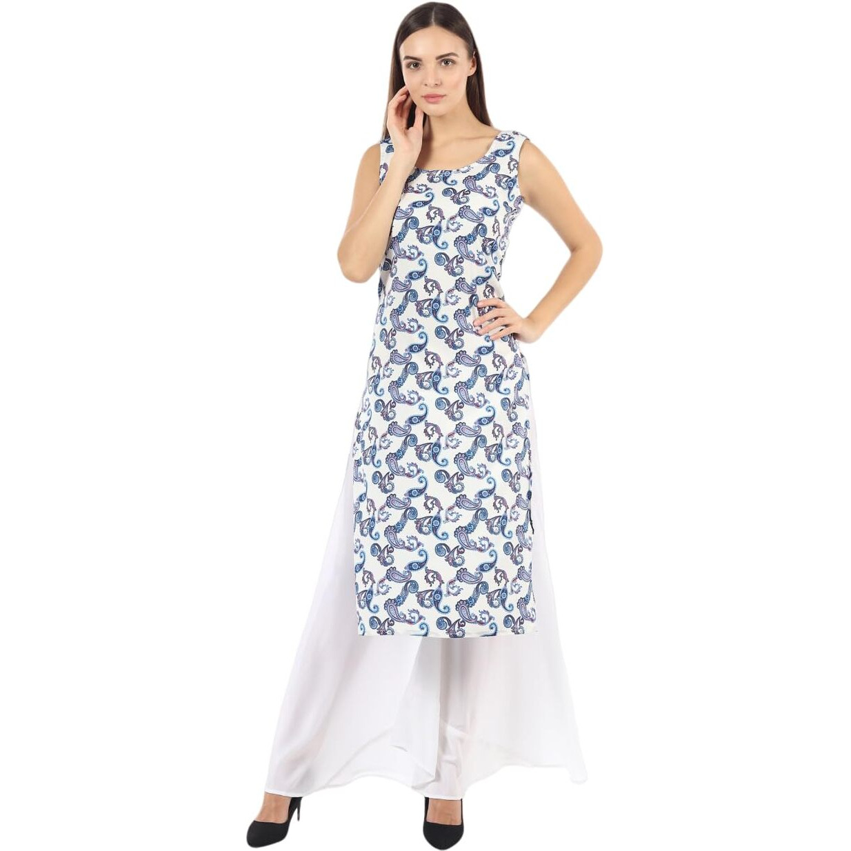 Patlani Women's Micro Crepe Full Stitched Kurti. Blue