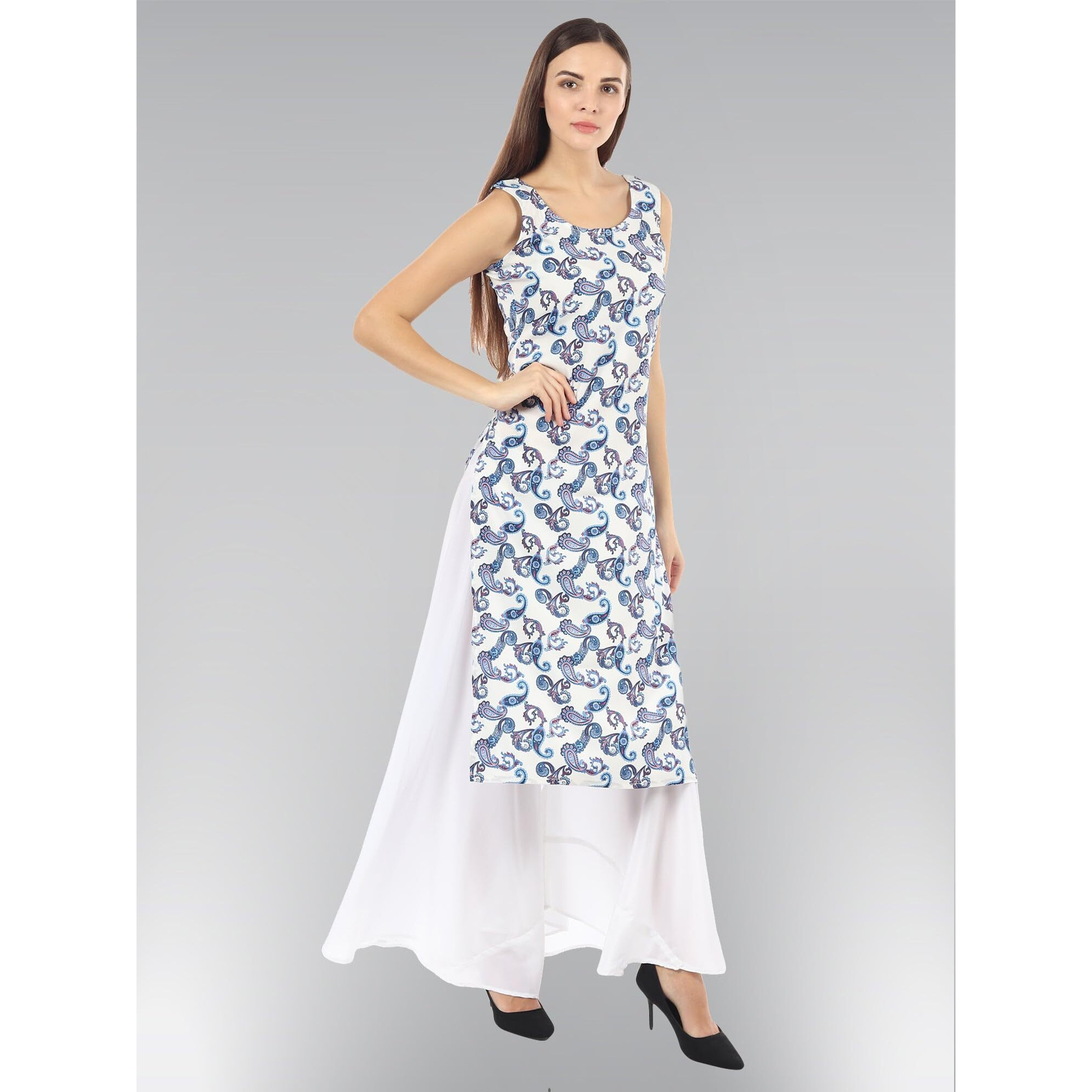 Patlani Women's Micro Crepe Full Stitched Kurti. Blue