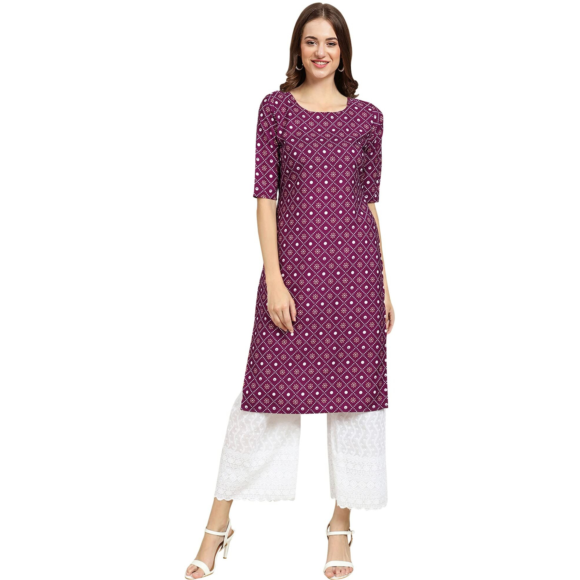 Pinkmint Women's Crepe Wine Color Ethnic Motif Printed Straight Kurti (530355-Xxl)