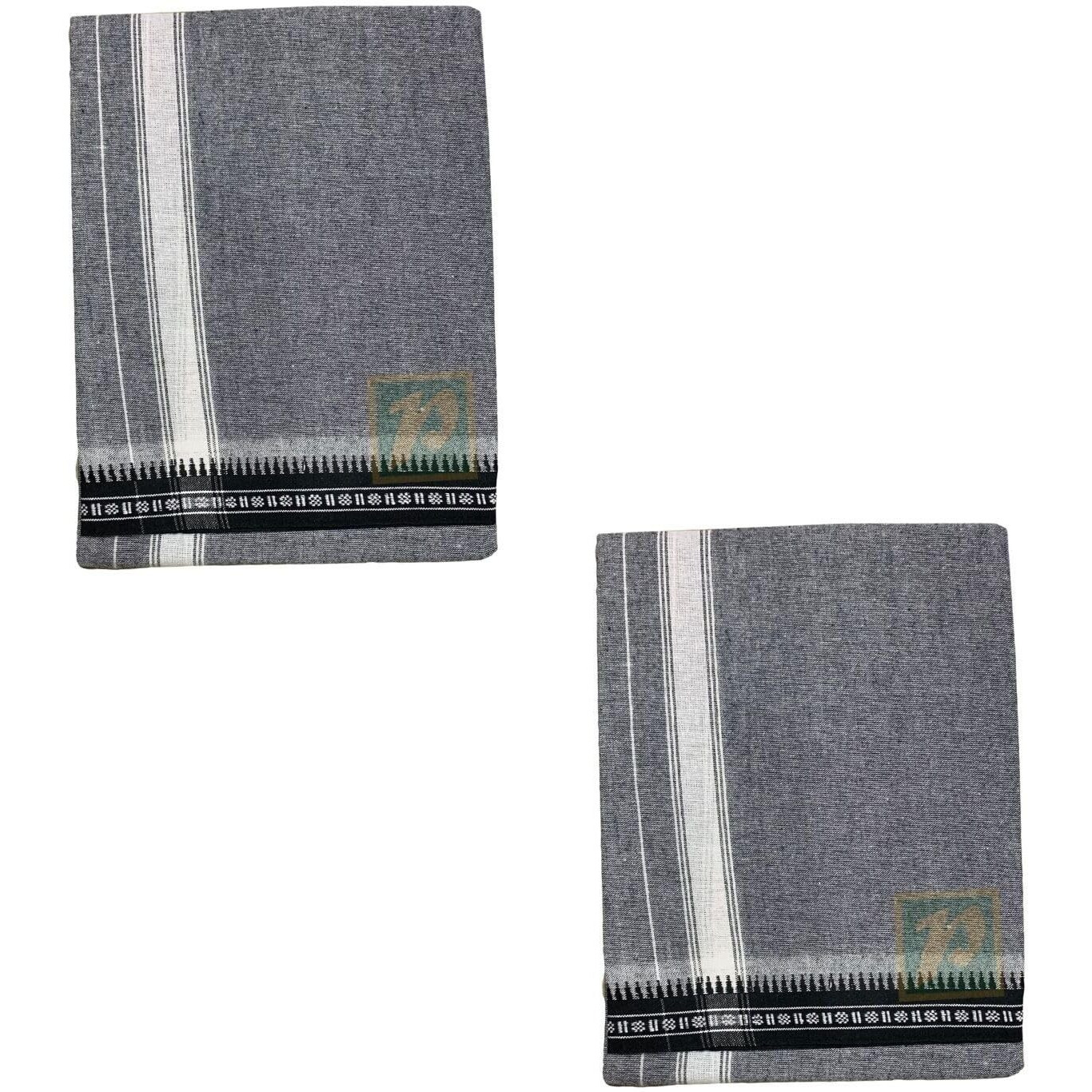 Prakasam Cotton Mens Single (1.28 X 2.00 Mtrs) Colour Thalapathi Border Dhoties/Fine Quality Single Dhoties (Ash)- Pack Of 2 Dhoties