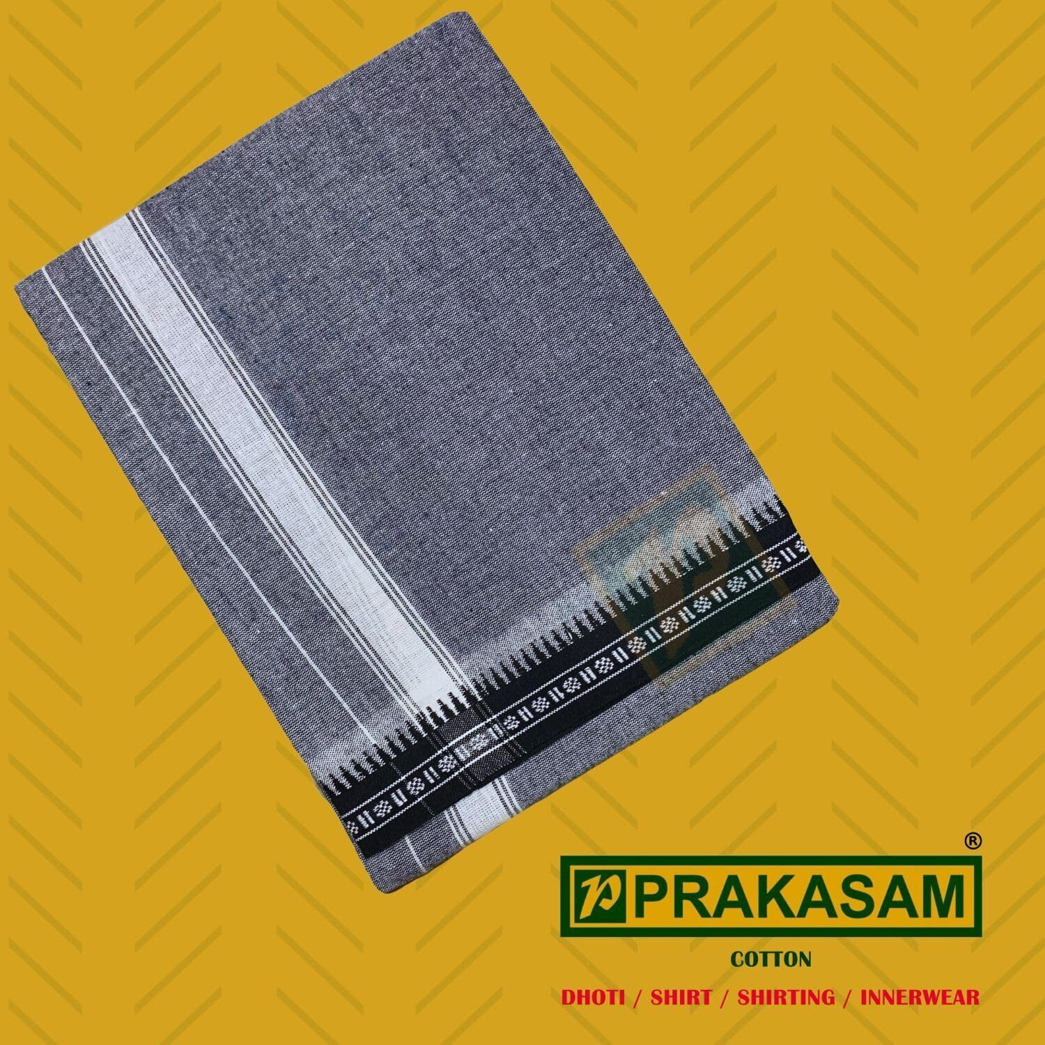 Prakasam Cotton Mens Single (1.28 X 2.00 Mtrs) Colour Thalapathi Border Dhoties/Fine Quality Single Dhoties (Ash)- Pack Of 2 Dhoties