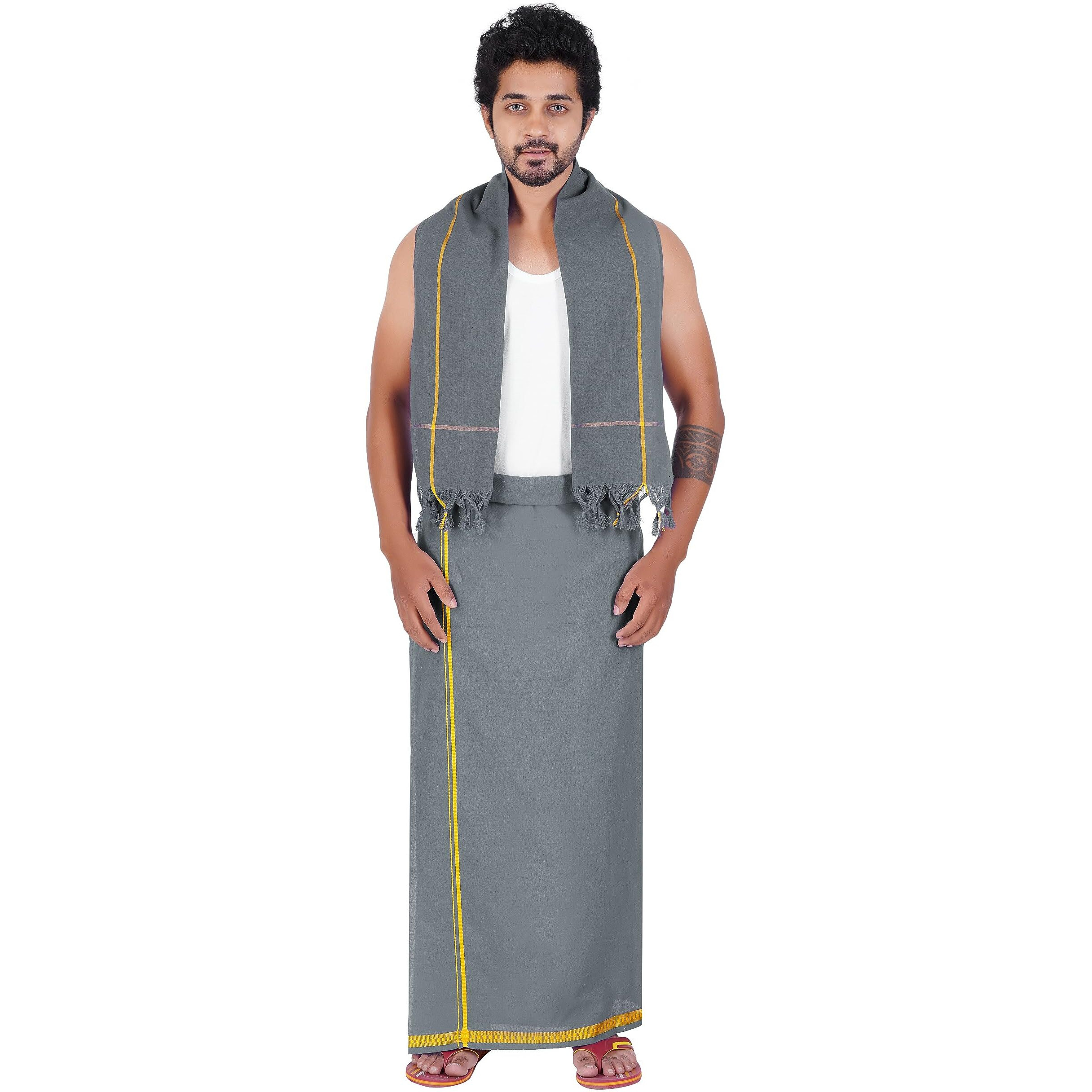 Prakasam Cotton Men's Pure Cotton Colour Dhoti (1.26X1.90Mtrs) With Matching Towel (0.74X1.50Mtrs) Set