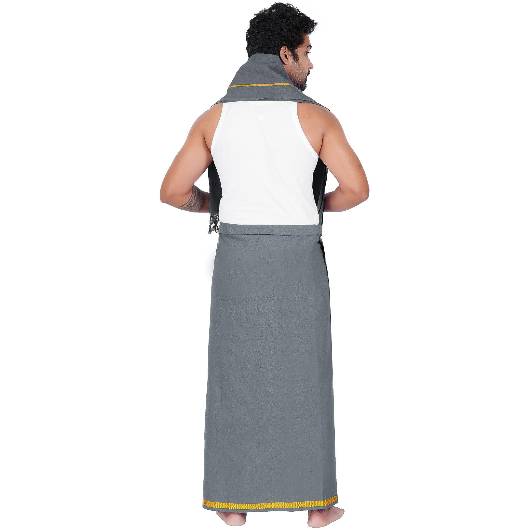 Prakasam Cotton Men's Pure Cotton Colour Dhoti (1.26X1.90Mtrs) With Matching Towel (0.74X1.50Mtrs) Set
