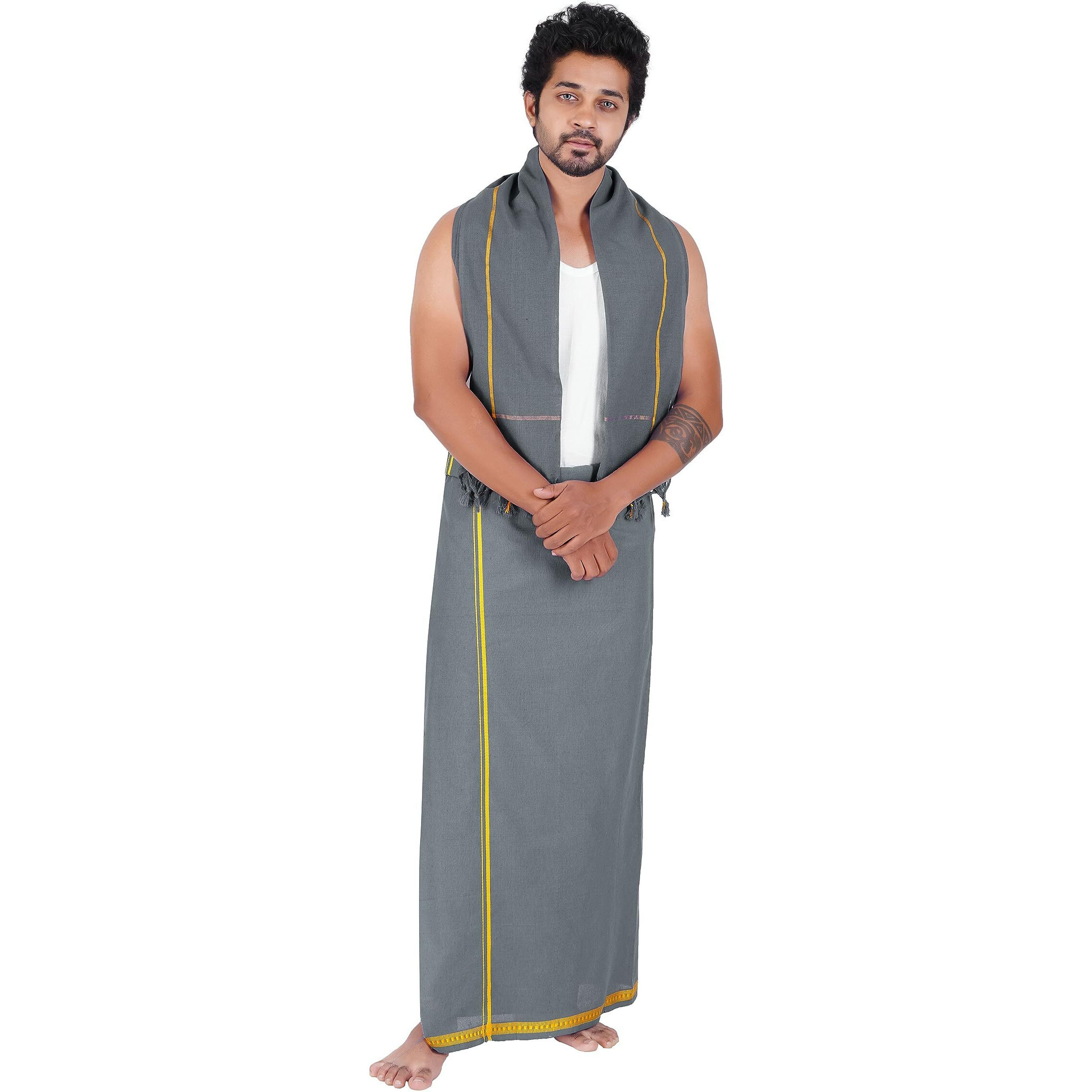 Prakasam Cotton Men's Pure Cotton Colour Dhoti (1.26X1.90Mtrs) With Matching Towel (0.74X1.50Mtrs) Set