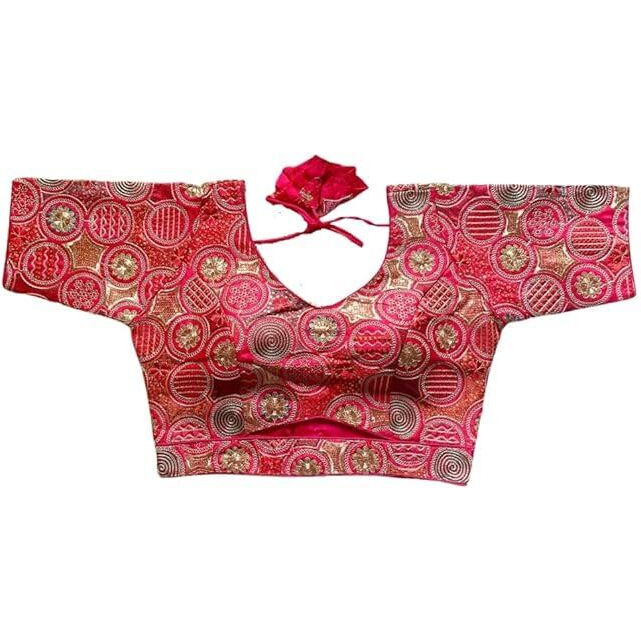 Pujia Mills Women's Blouse Readymade Blouse Embroidery Multi Coding Gold Thread Blouses Handwork Pink Color Readymade Saree Blouse For Women For Saree And Lehenga Choli (A2420 Pink 40)