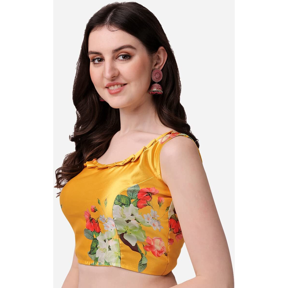 Pujia Mills Women's Multicolor Deep V Neck Heavy Shiny Gota Satin Sleeveless Readymade Blouse For Saree And Lehenga