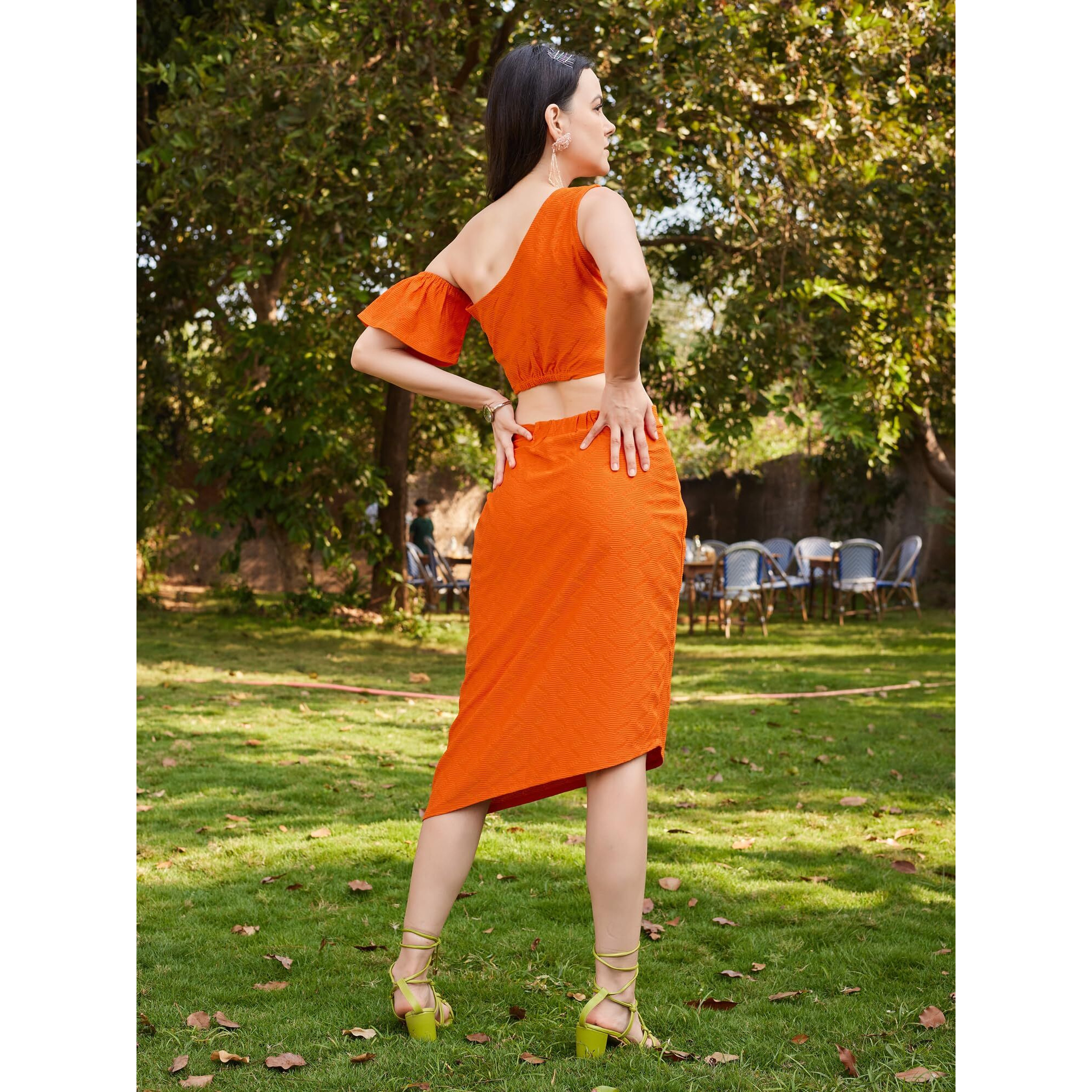 Purvaja Womens Midi Co-Ords (Luna-011-Orange_Orange_Small)