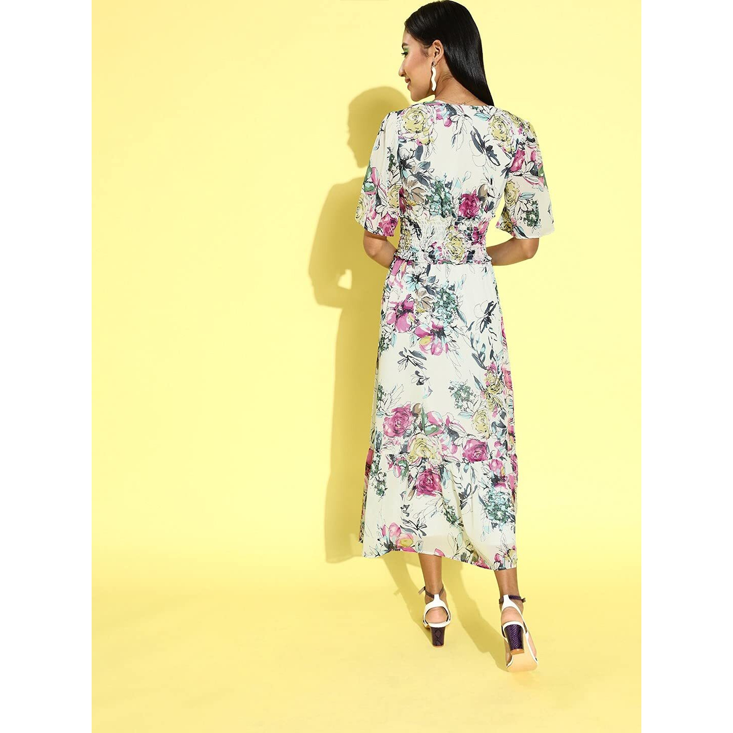 Rare Women's Georgette A-Line Knee-Length Dress (Ep6244_Off White_Xl)