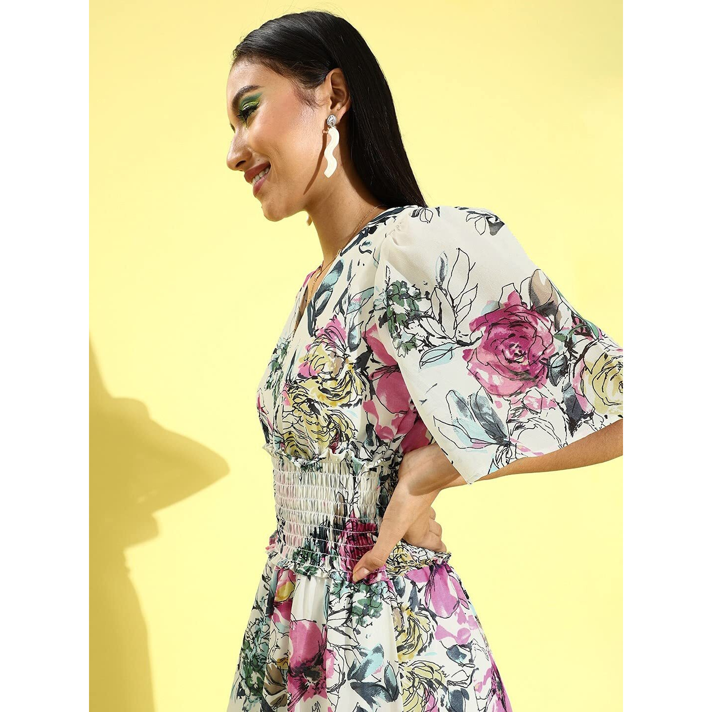 Rare Women's Georgette A-Line Knee-Length Dress (Ep6244_Off White_Xl)