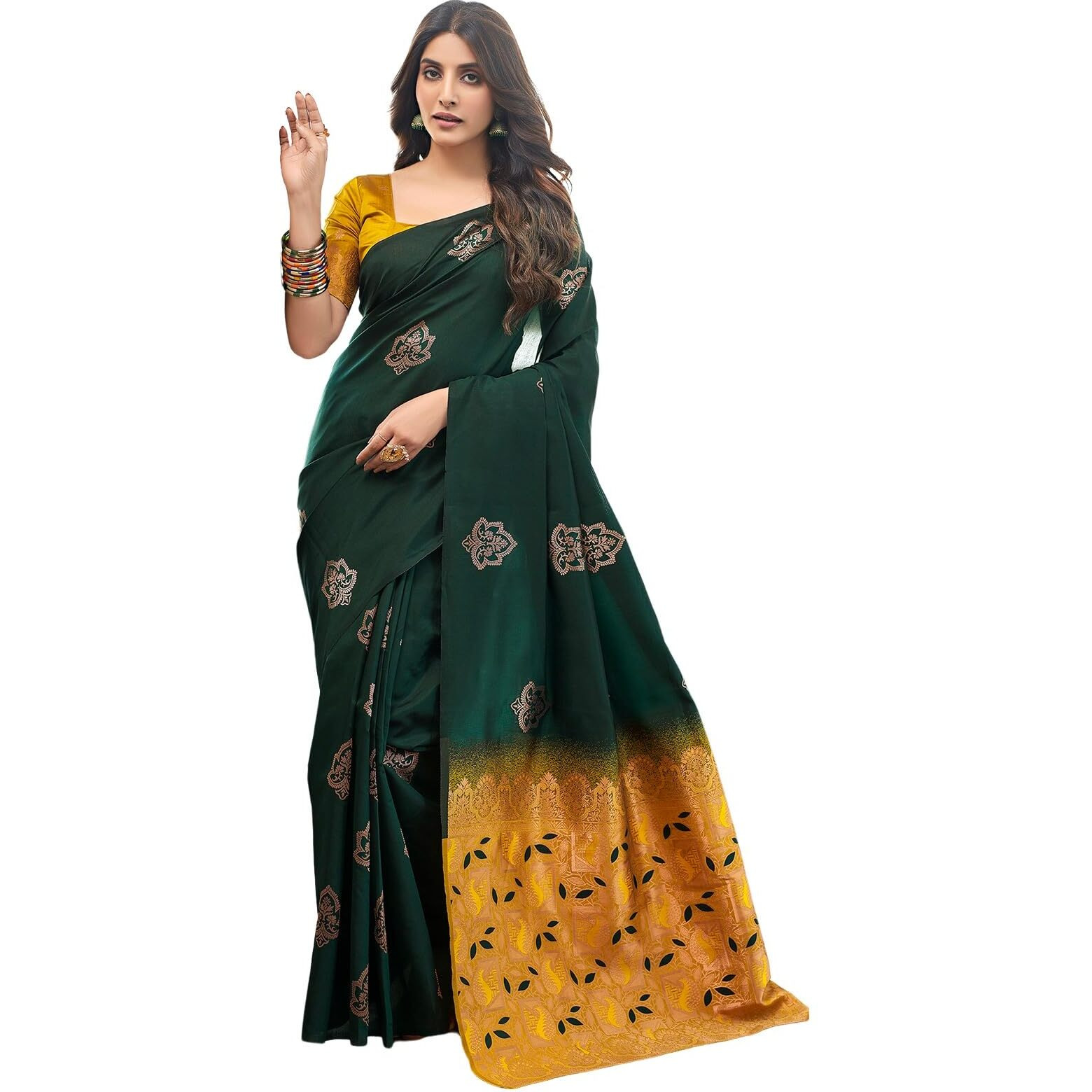 Satrani Women's Banarasi Silk Jacquard Saree With Unstitched Blouse Piece (3696S110N_Dark Green)