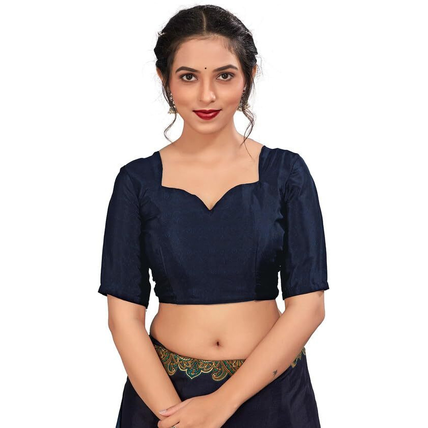 Satrani Women's Silk Crepe Printed Saree With Unstitched Blouse Piece (3441S3027N_Navy Blue)