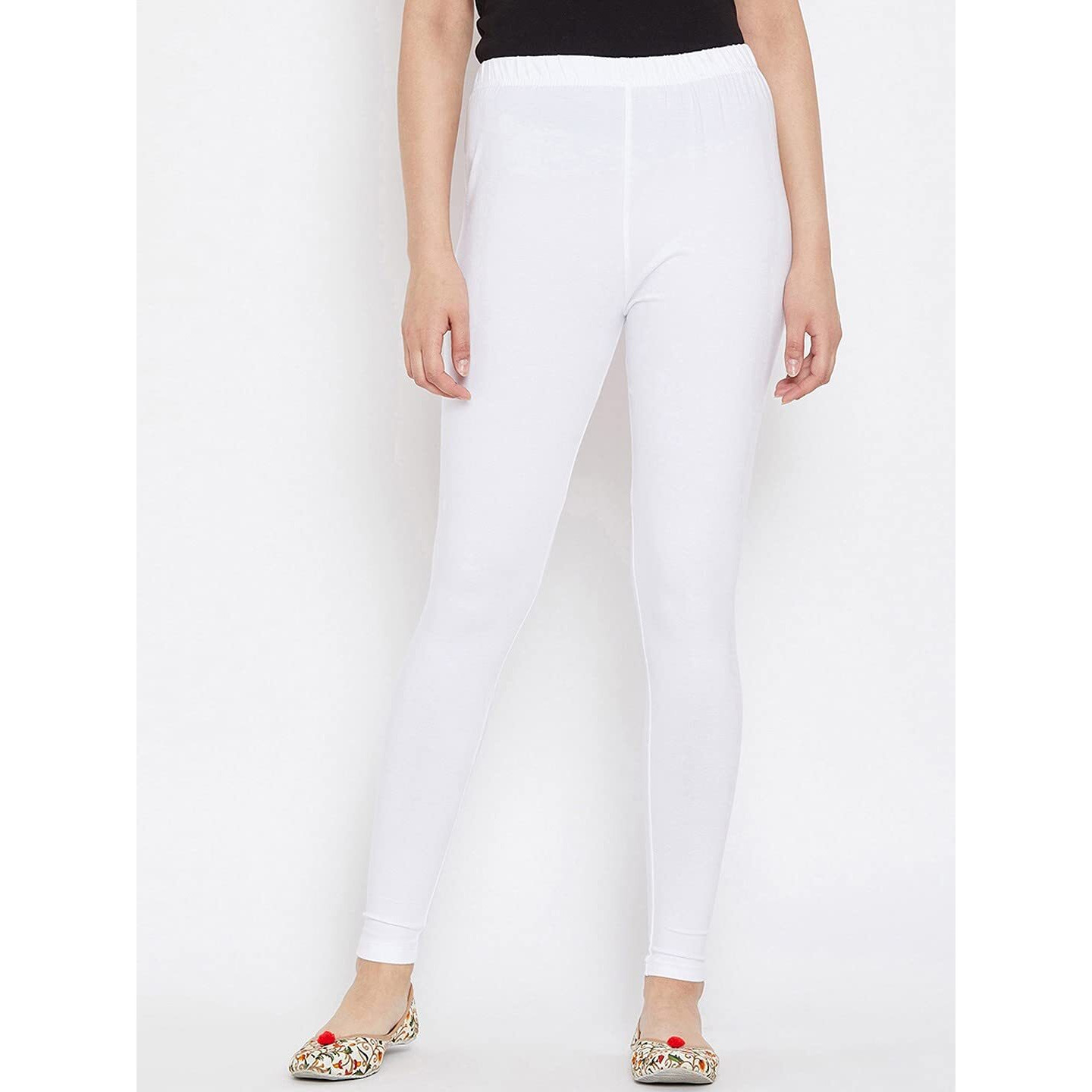 Shasmi Women's Leggings Cotton Lycra 4 Way Stretchable Skin Fit Light Chikku Colored Ankle Length Leggings For Women (Leggings Ankle) (Plus Size(3Xl/4Xl), White)