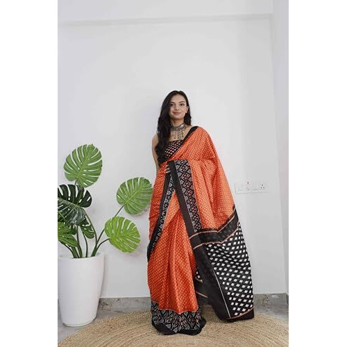 Shiv Textiles Womens Pure Cottoncasual Wear Saree (Smc-St-36-Orange)