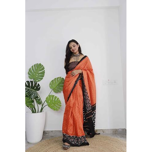 Shiv Textiles Womens Pure Cottoncasual Wear Saree (Smc-St-36-Orange)