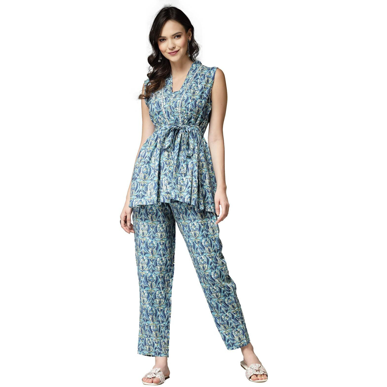 Stylum Women's Printed Rayon Co-Ord Set (Csbluecherry44_Blue, Xxl)