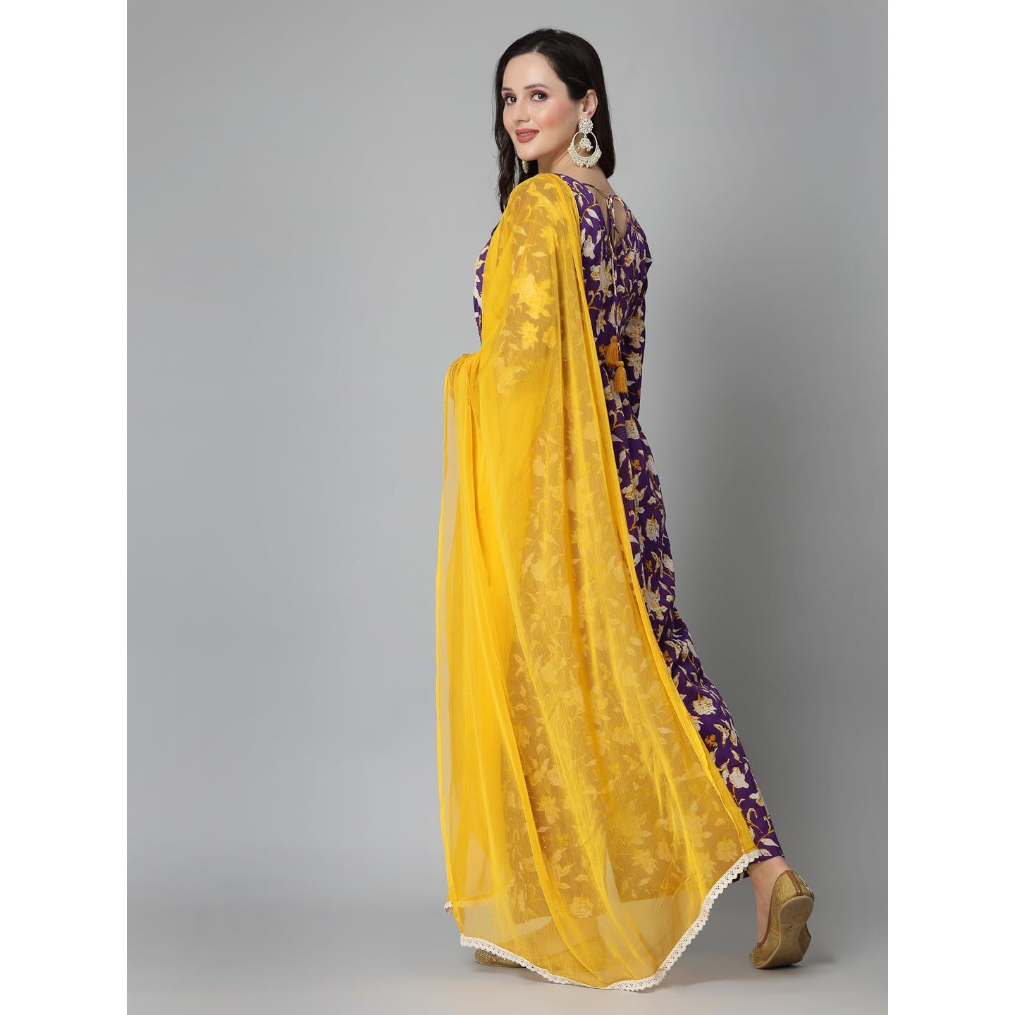 Stylum Women's Floral Printed Cotton Alia Cut Kurta Palazzo Dupatta Set (Kpdvoilzayla38_Voilet, M)
