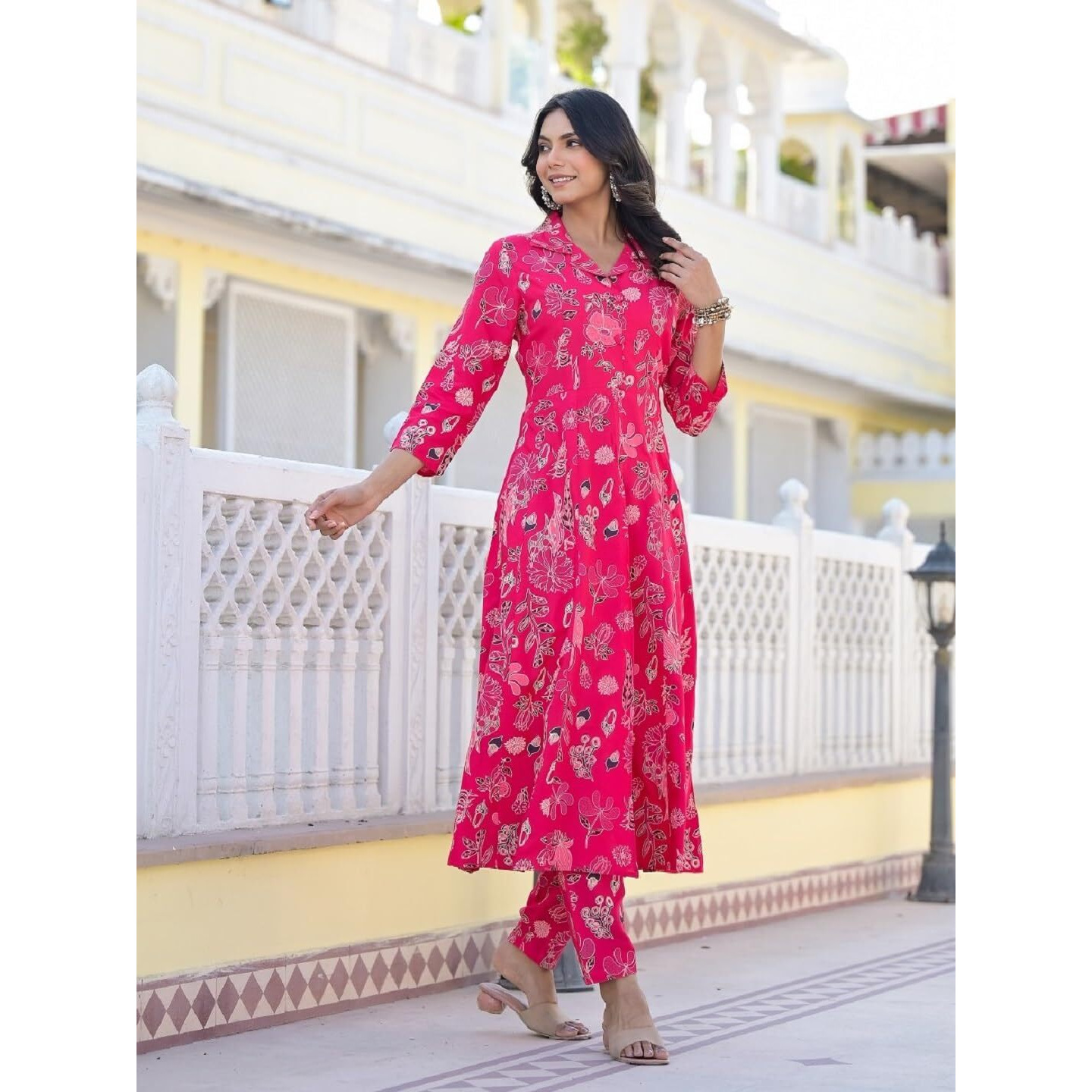 Stylum Women's Floral Printed Rayon Co-Ord Set (Csnainapink40_Pink, L)