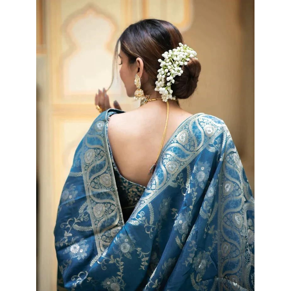 Sugathari Women's Banarasi Saree Pure Kanjivaram Silk Soft New Ladies 2024 Design Wear Pattu Sarees Latest Cotton Party Sari Collections With Blouse Piece For Wedding Sadi (P-196-Firozi)