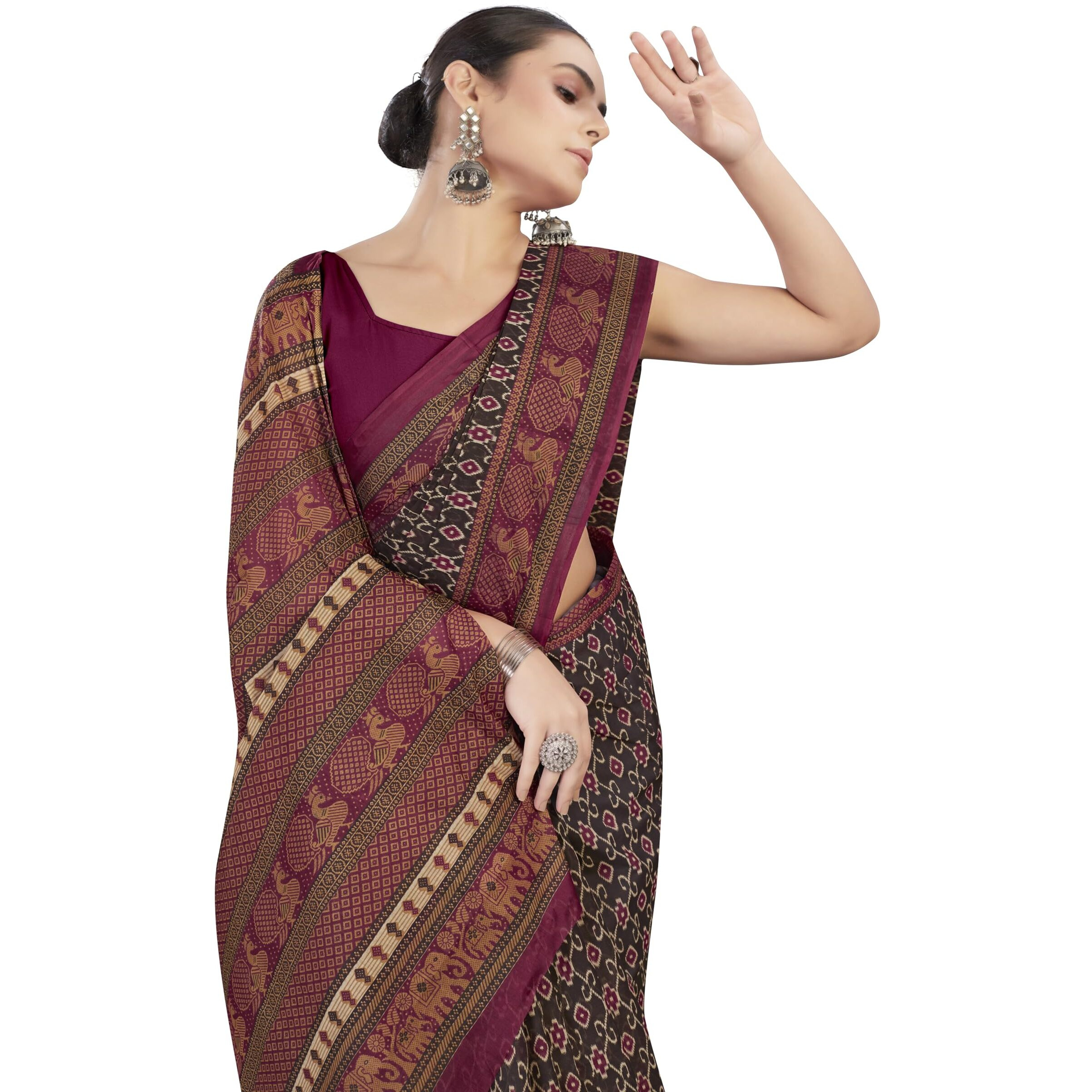 Tamaira Fashion Women's Printed Pure Cotton Mulmul Saree Without Blouse Piece(Ab45_Black)