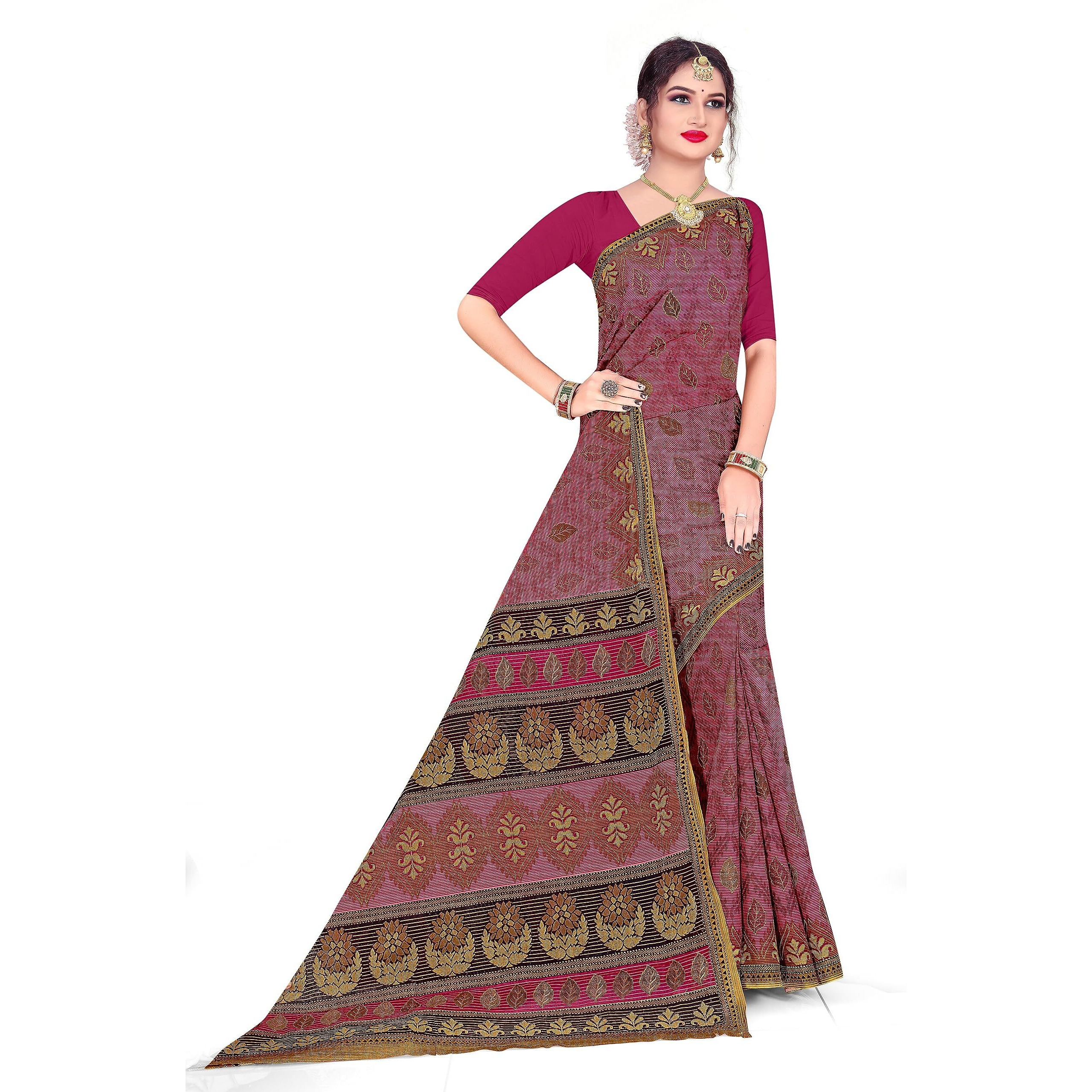 Tamaira Fashion Women's Plain Weave Pure Cotton Saree Without Blouse Piece(11142_Dusty Pink)