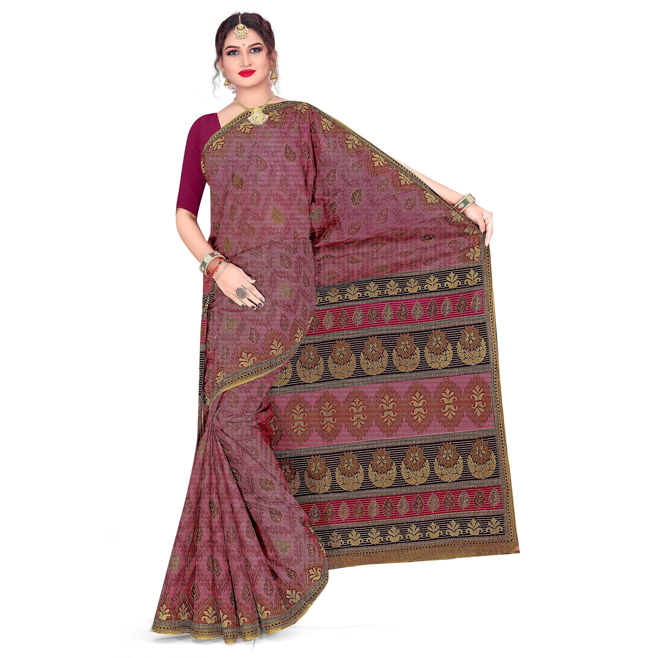 Tamaira Fashion Women's Plain Weave Pure Cotton Saree Without Blouse Piece(11142_Dusty Pink)