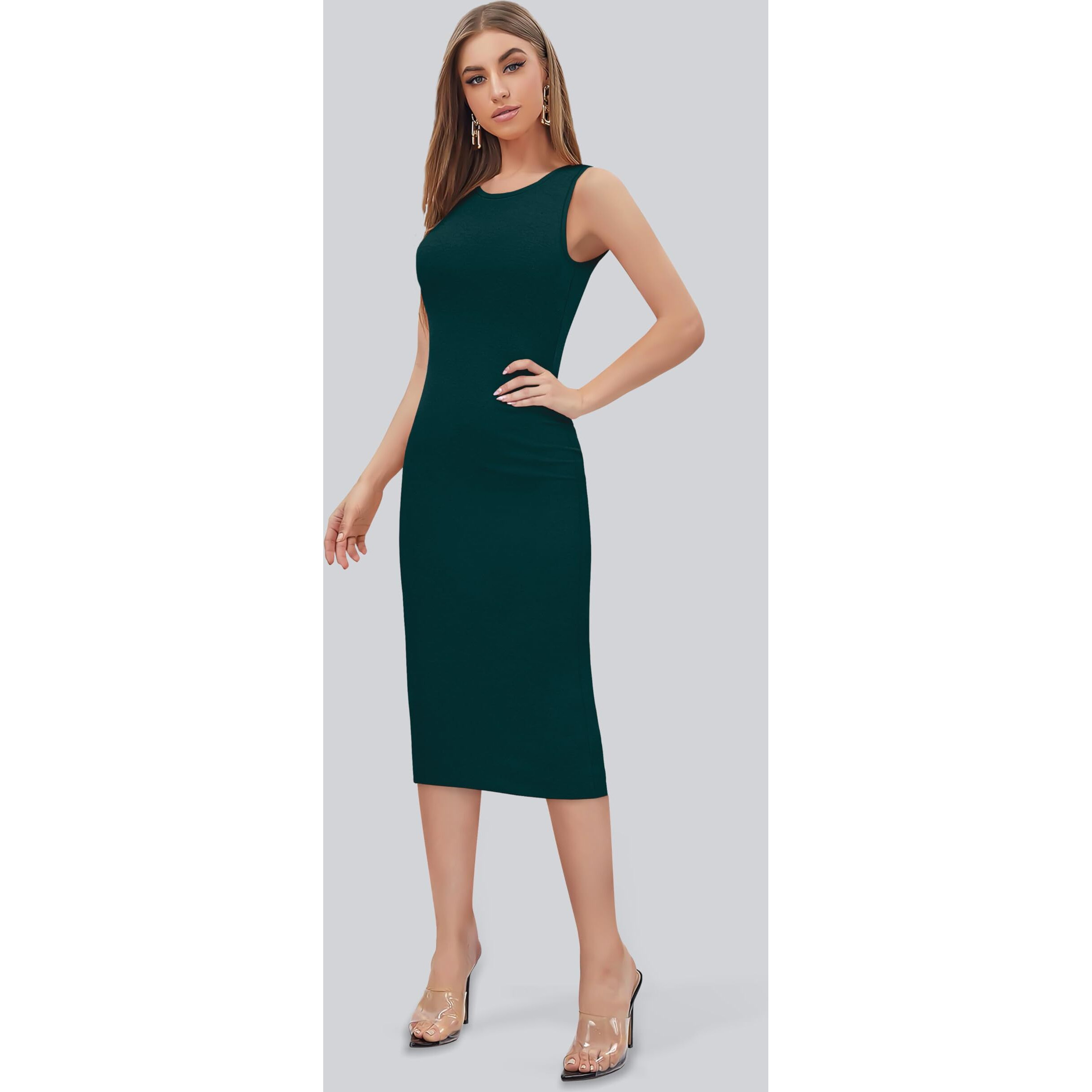 Toochki Women's Lycra Midi Bodycon (Toochki246-Dr-Cr2/M_Green