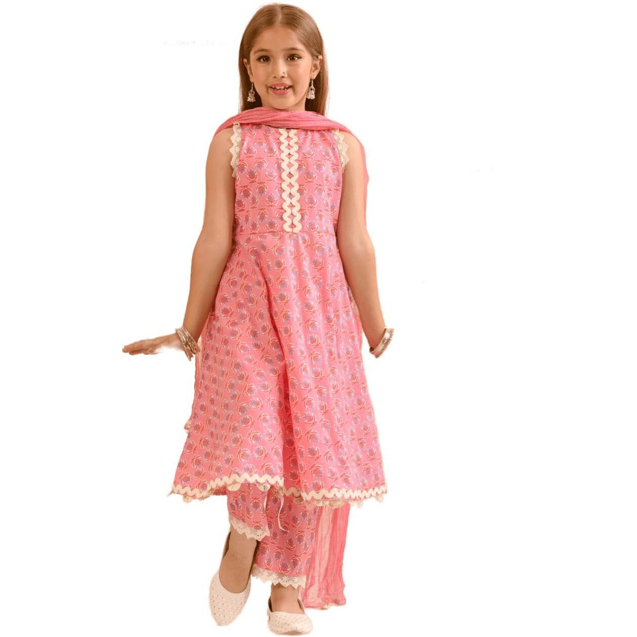 Pspeaches Girl's Cotton Kurta & Palazzo (Ks-Pinkkingrilace-5-6Y_Pink