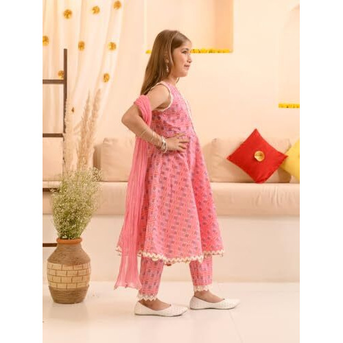 Pspeaches Girl's Cotton Kurta & Palazzo (Ks-Pinkkingrilace-5-6Y_Pink