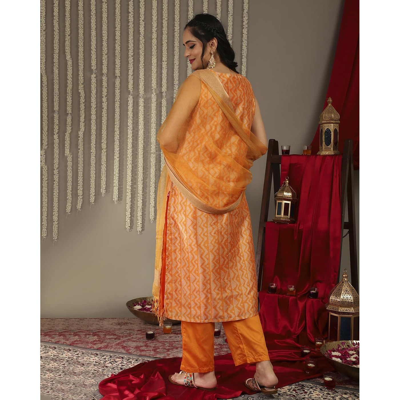Varanga Yellow Cut Sleeve Straight Kurta With Tonal Bottom And Tonal Dupatta.