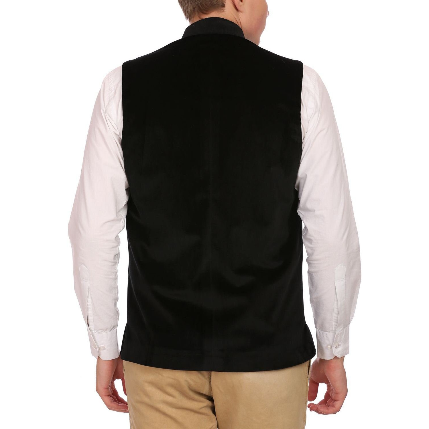 Wintage Men's Velvet Grandad Collar Festive Black Nehru Jacket Vest Waistcoat