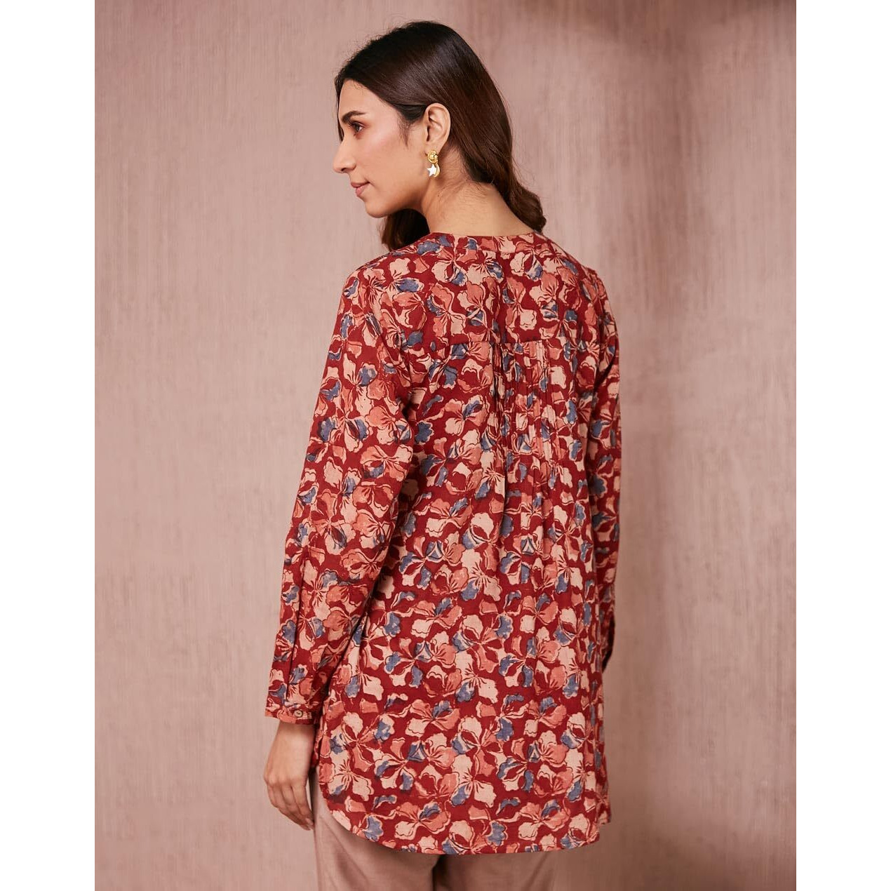 Fabindia Women's Printed Regular Fit Tunic (1038739Red_Red
