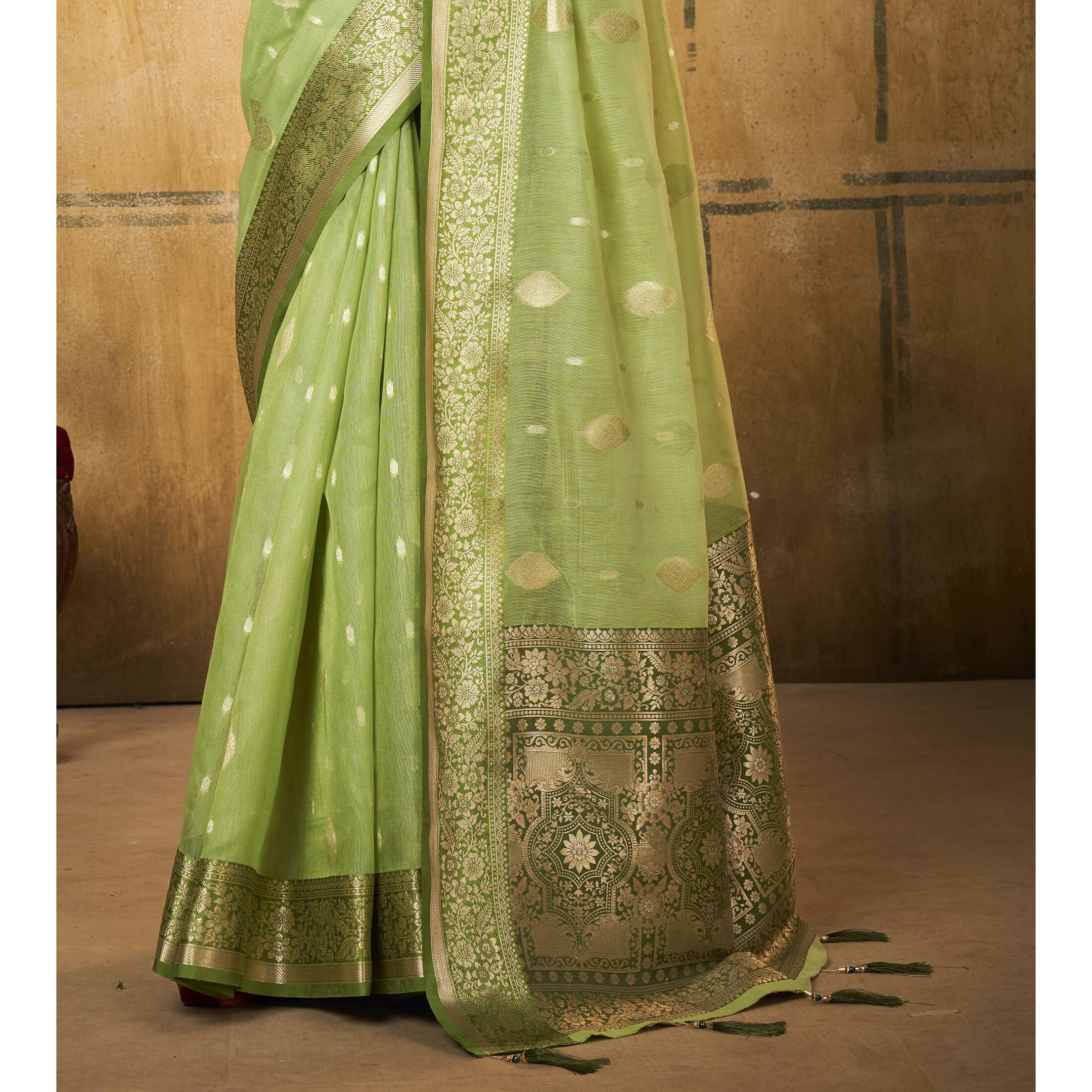 Pujia Mills Women Banarasi Woven Tissue Silk Saree With Zari Butta Work Indian Ethnic Wear Designer Wedding Saree 2025 Woven Golden Zari Border With Rich Pallu Soft Silk Saree Paithni Saree Pista