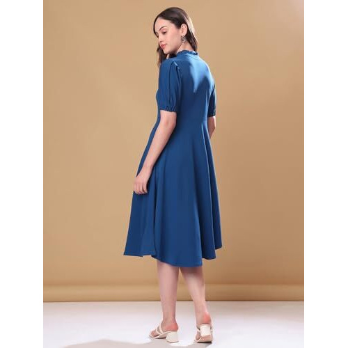 Purvaja Womens Fit & Flare Knee Length Dress (Bely-118_Dark Blue_Xx-Large)