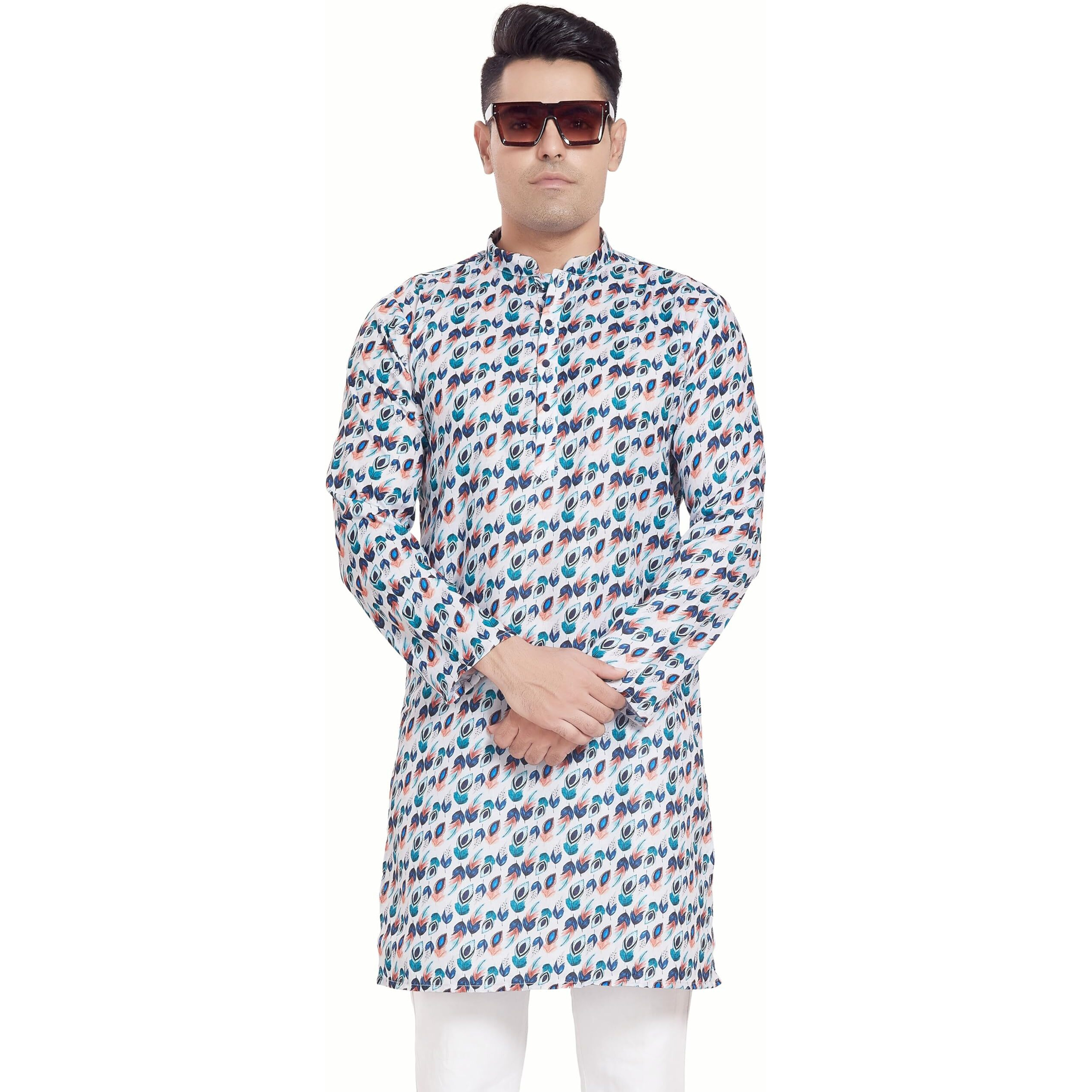 Divisive Men's Linen Blend Digital Printed Slim Fit Only Kurta (Dkrt364_M_Multi_14)