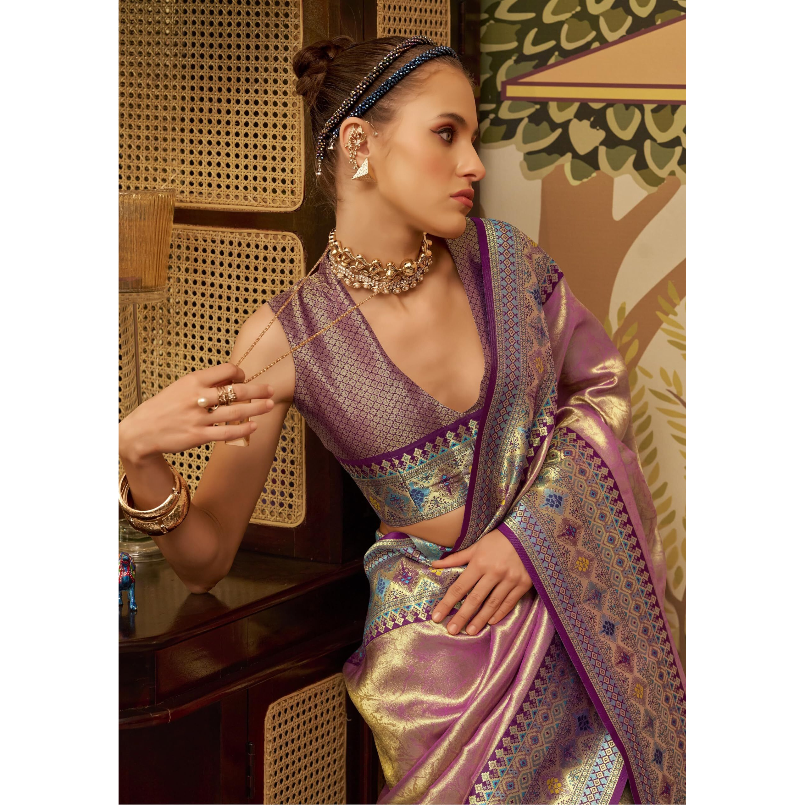 Pujia Mills Designer Tissue Silk Saree With Zari Weaving Border, Traditional (Pink)