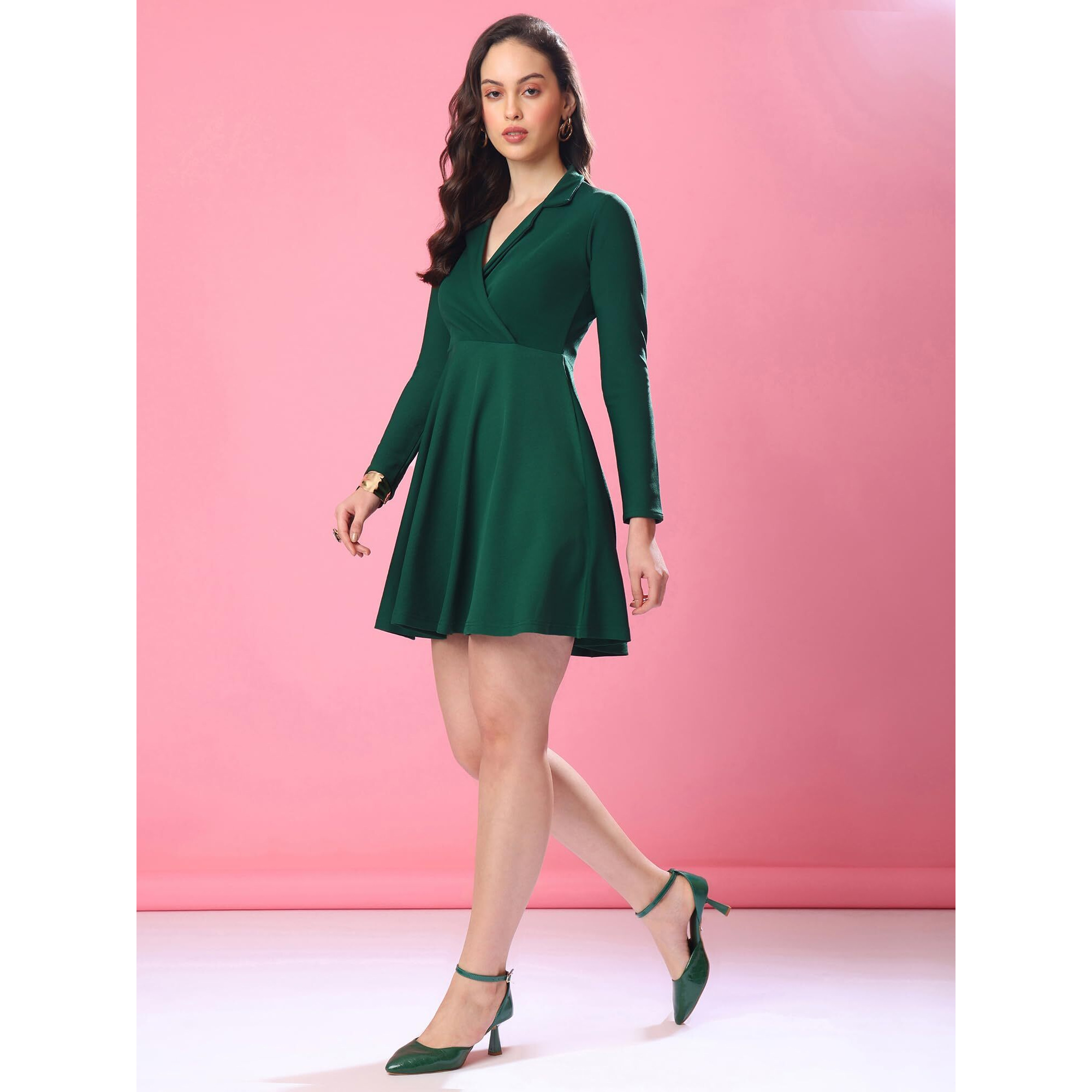 Purvaja Womens Fit & Flare Mini Dress (Bely-152_Green_X-Large)