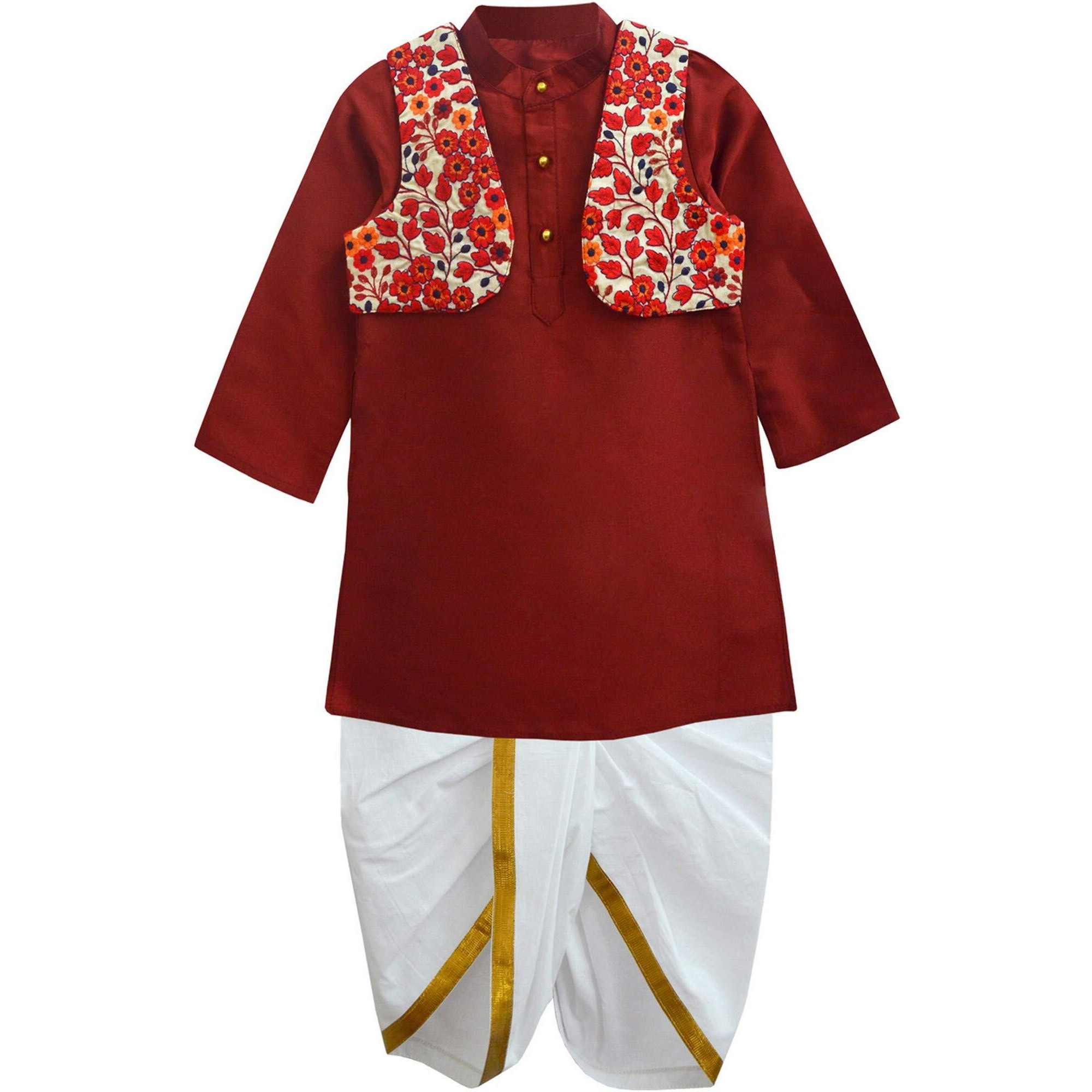 A.T.U.N. Boys' Regular Fit Dhoti (Bkls Mnd Mrn_Maroon-White_8-9 Years)