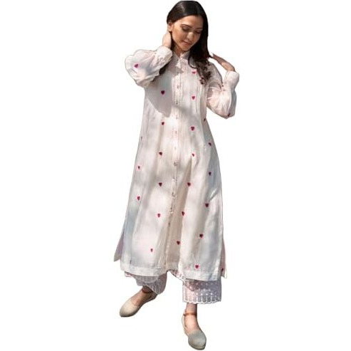 Anni Designer Women's Rayon Viscose Embroidered A-Line Kurta With Pant (Dhanyasri Cream_Xl_Cream_X-Large)