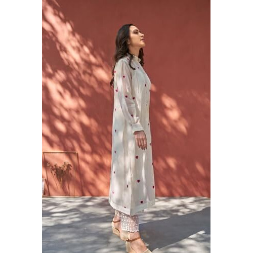 Anni Designer Women's Rayon Viscose Embroidered A-Line Kurta With Pant (Dhanyasri Cream_Xl_Cream_X-Large)