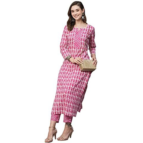 Anni Designer Women's Cotton Blend Straight Kurta With Pant (Karika Pink-Nw Xx-Large)