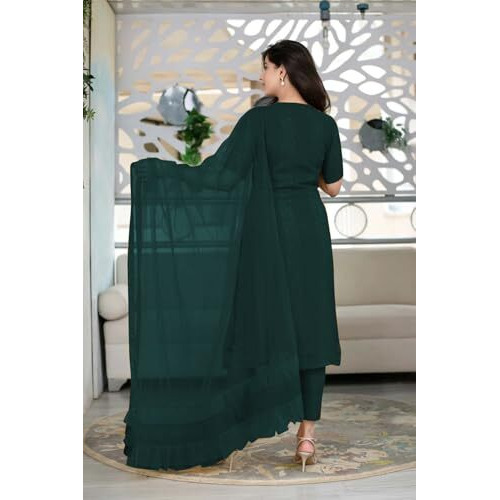 Fashion Basket Georgette Red Kurta Set With Dupatta For Women (In, Alpha, Xl, Regular, Green)