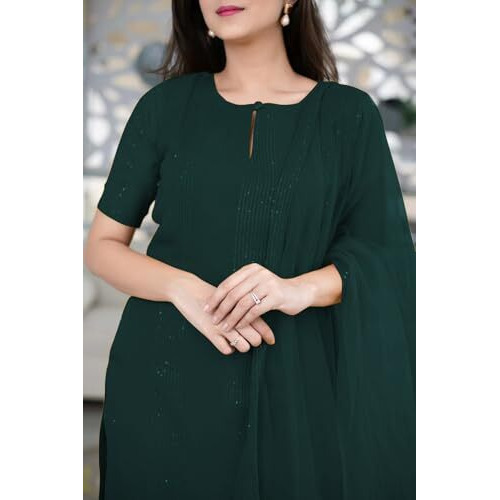 Fashion Basket Georgette Red Kurta Set With Dupatta For Women (In, Alpha, Xl, Regular, Green)