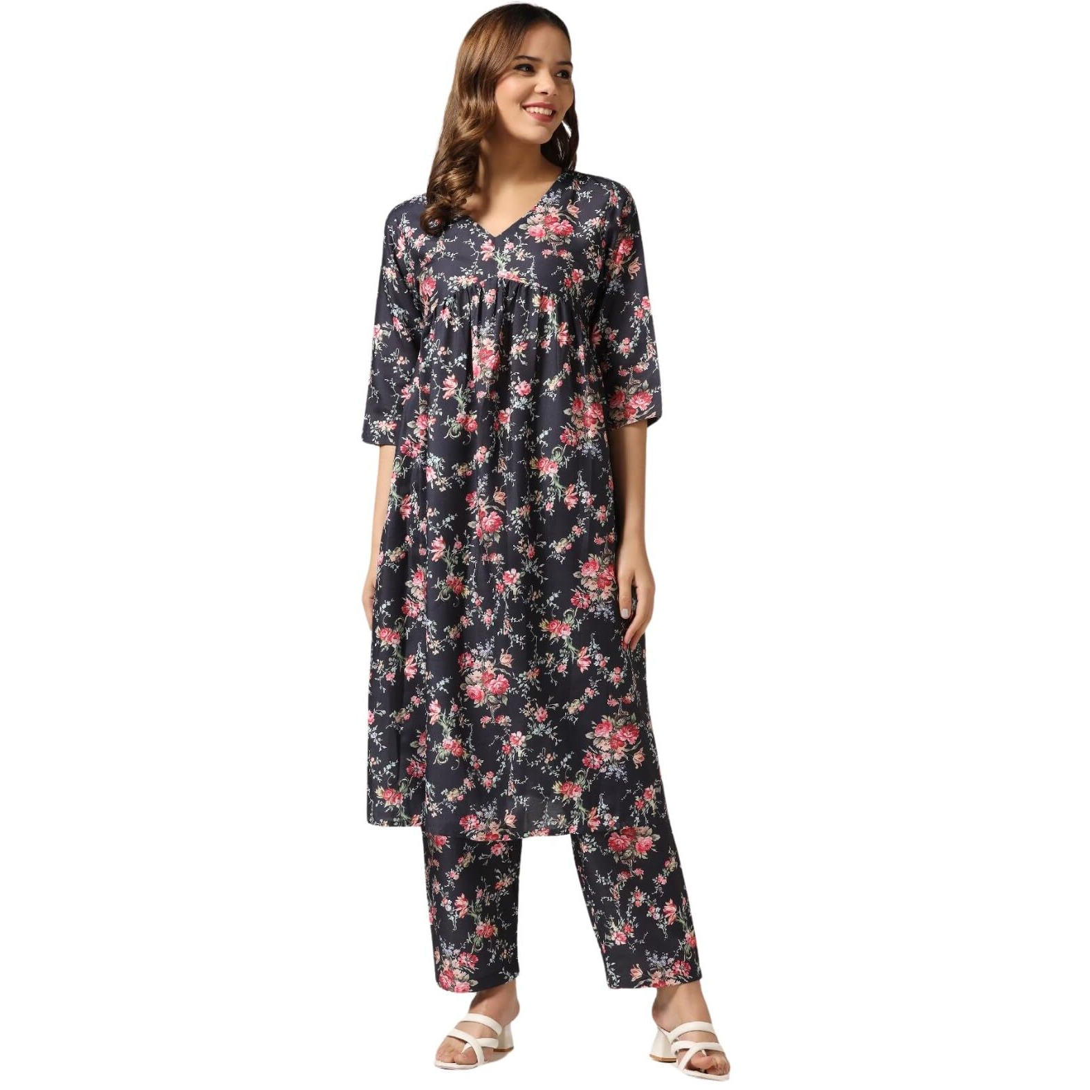 Om Sai Latest Creation Women Cotton Blend Fancy Kurta Set Regular Fit Printed (Oslc-K729&P151_Black_S)