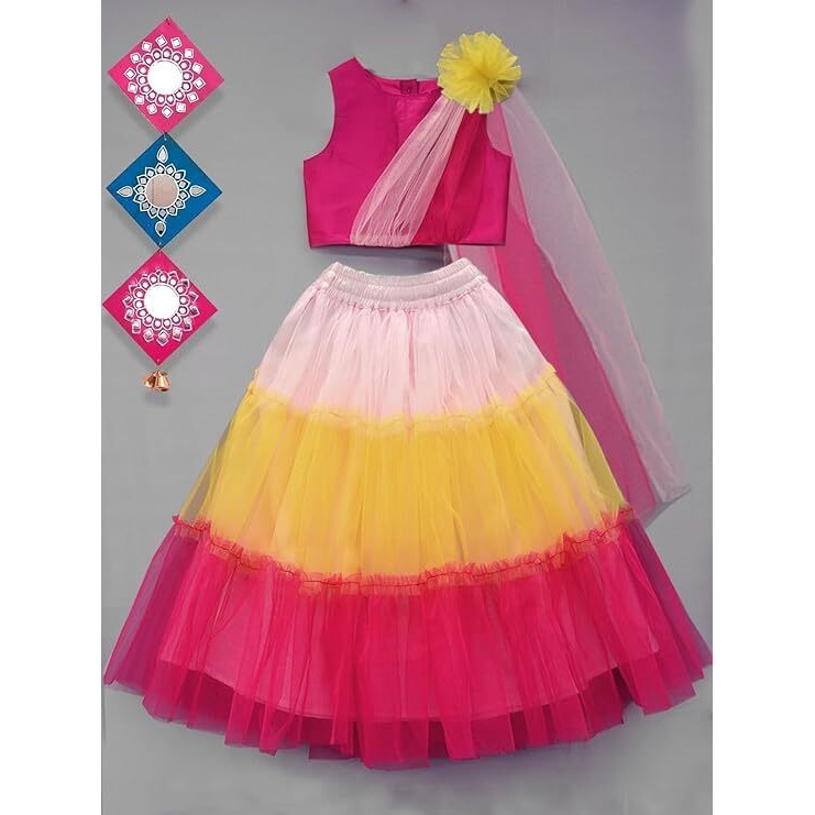 A.T.U.N. (All Things Uber Nice) Girl's Polyester Readymade Lehenga Choli Set (13-14 Years) (10-11 Years),Multicolour