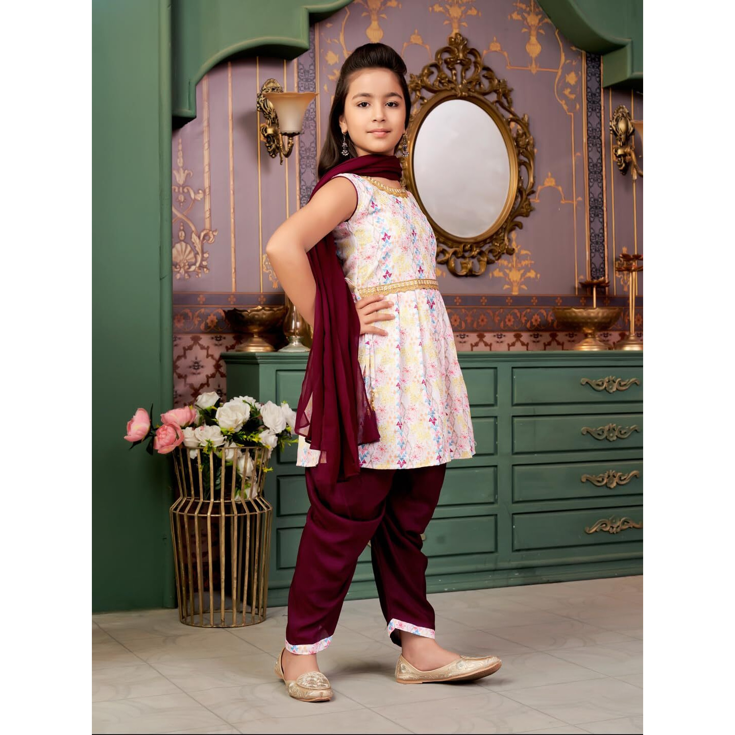 Aarika Girls Ethnic Wear Purple-White Colour Sequin Embroidery Lace Work Polycrepe Kurti Patiala Set With Dupatta-3-13 Years (Pt-5010)