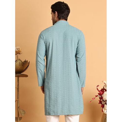 Jompers Blue Embroidered & Sequins Straight Kurta Only For Men (Blue, M)