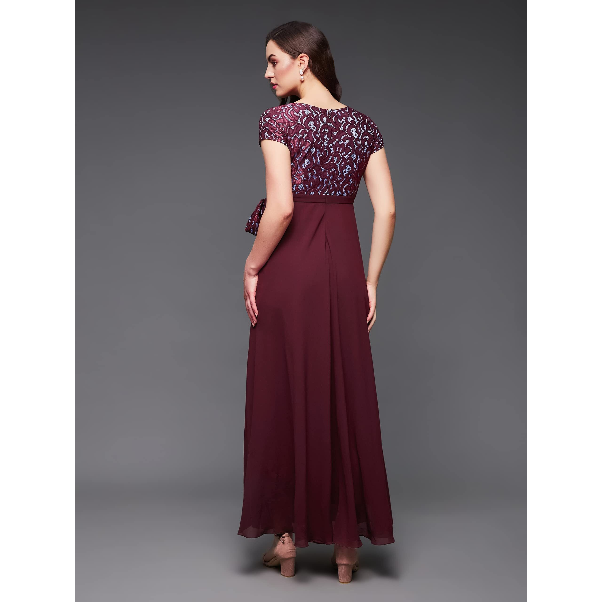 Miss Chase Women's V-Neck Short Sleeve Maxi Dress (Mcss25D93-29-630-07, Malbec Wine, 2Xl)