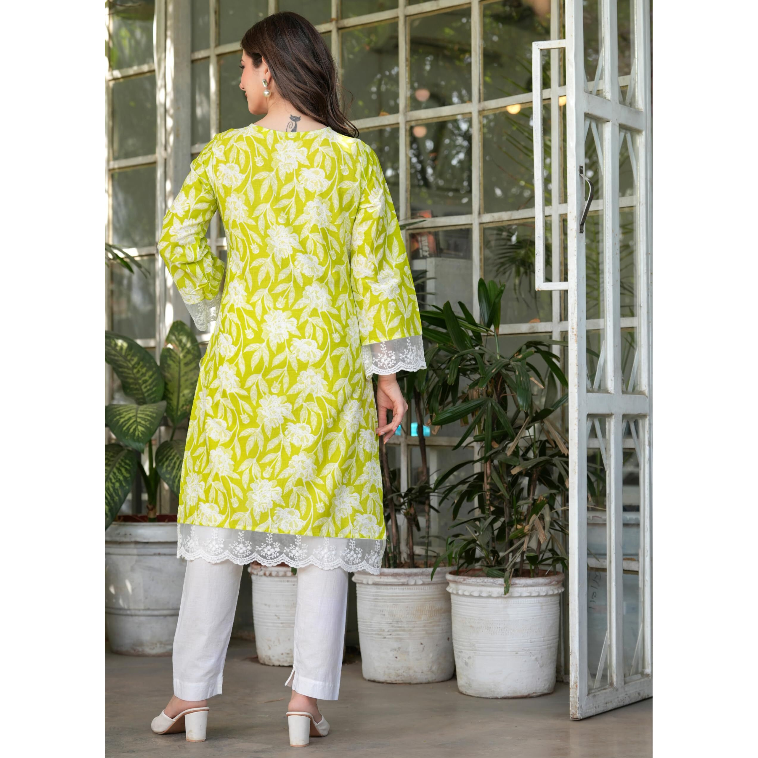 Rytras Women's Pure Cotton Printed Ethnic Wear Straight Kurta(Ryt631,Green,L)